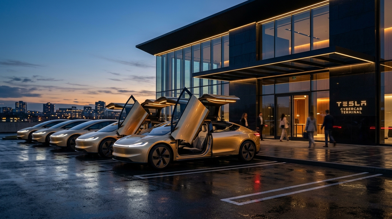 OnlyCybercabs Luxury Autonomous Fleet at Terminal